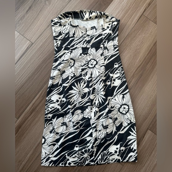Y2K Vintage Express Black White Hawaiian Tropical Tube Strapless Dress - Picture 9 of 13